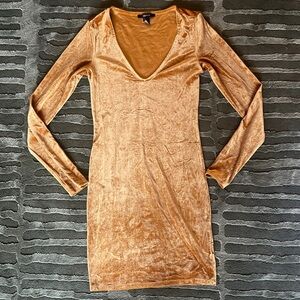 Forever 21 Gold Long Sleeve Velvet Dress